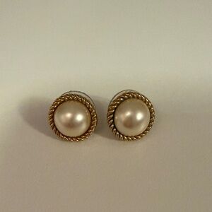 kate spade Pearl Gold-Tone Rope-Edge Stud Earrings